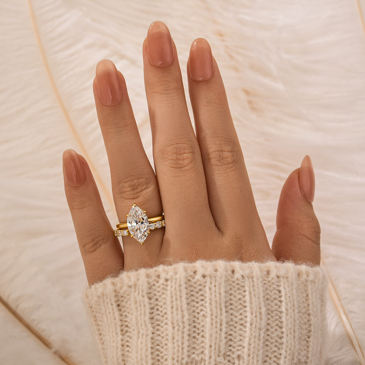 4.0 Carat Marquise Cut Engagement Ring With Classic Open Wedding Band