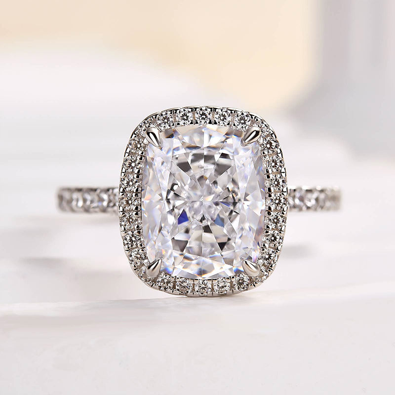 Louily Luxurious Halo Cushion Cut Simulated Diamond Engagement Ring In Sterling Silver - louilyjewelry