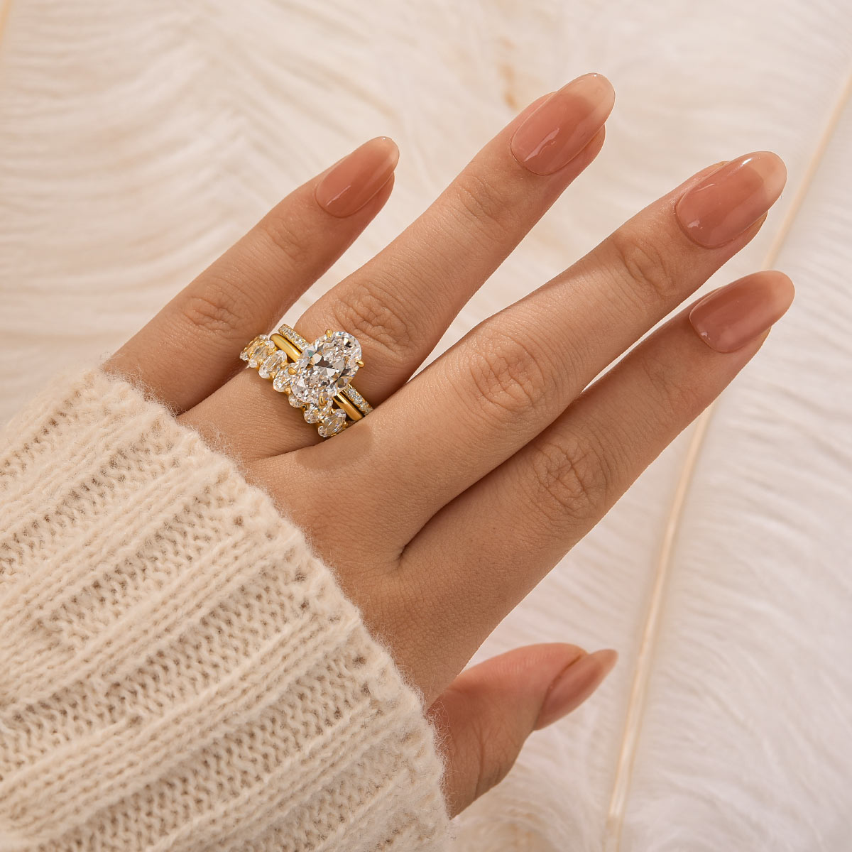 3PC 4.0Ct Oval Cut Wedding Ring Set Travel Ring For Her With Two Classic Wedding Bands