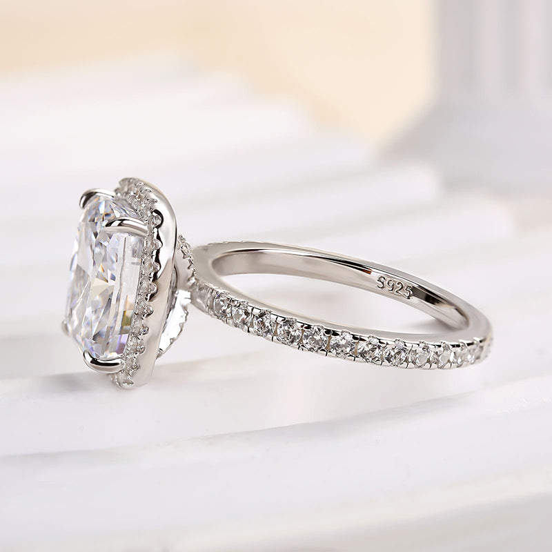 Louily Luxurious Halo Cushion Cut Simulated Diamond Engagement Ring In Sterling Silver - louilyjewelry