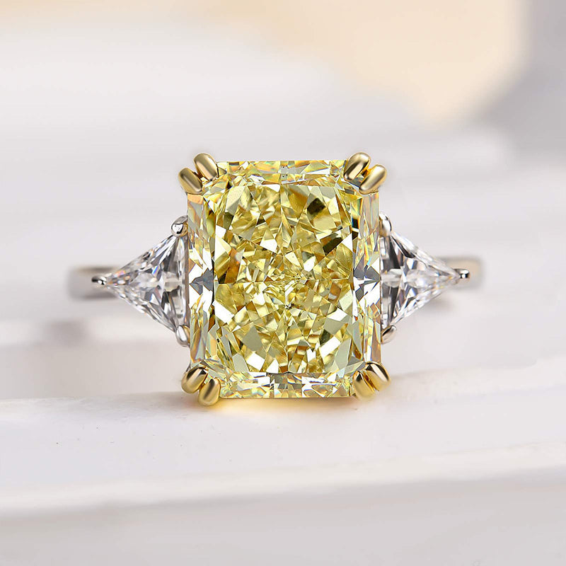 Louily Yellow Stone Radiant & Triangle Cut Three Stone Engagement Ring In Sterling Silver - louilyjewelry