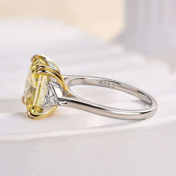 Louily Yellow Stone Radiant & Triangle Cut Three Stone Engagement Ring In Sterling Silver