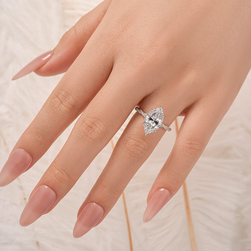 4.0Ct Marquise Cut Twist Hidden Halo Engagement Ring Travel Ring In Sterling Silver