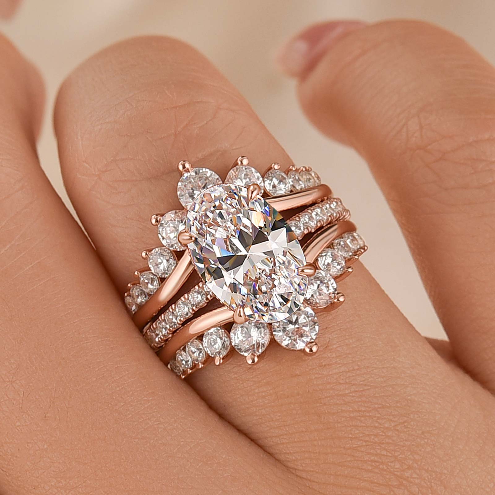 Louily Exclusive Oval Cut Wedding Ring Set With Jacket Wedding Band