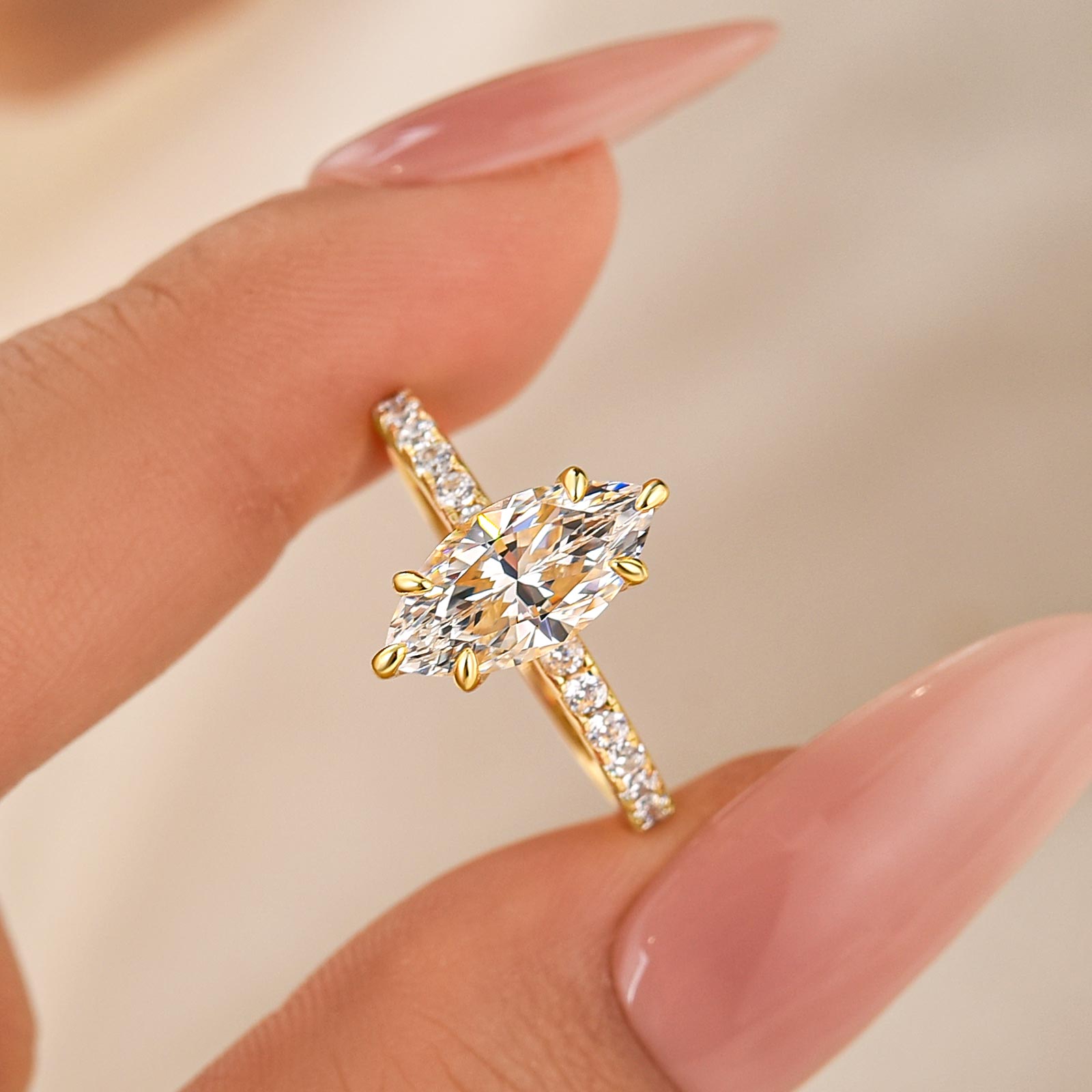 Elegant 2.0Ct Marquise Cut White Gold Engagement Ring