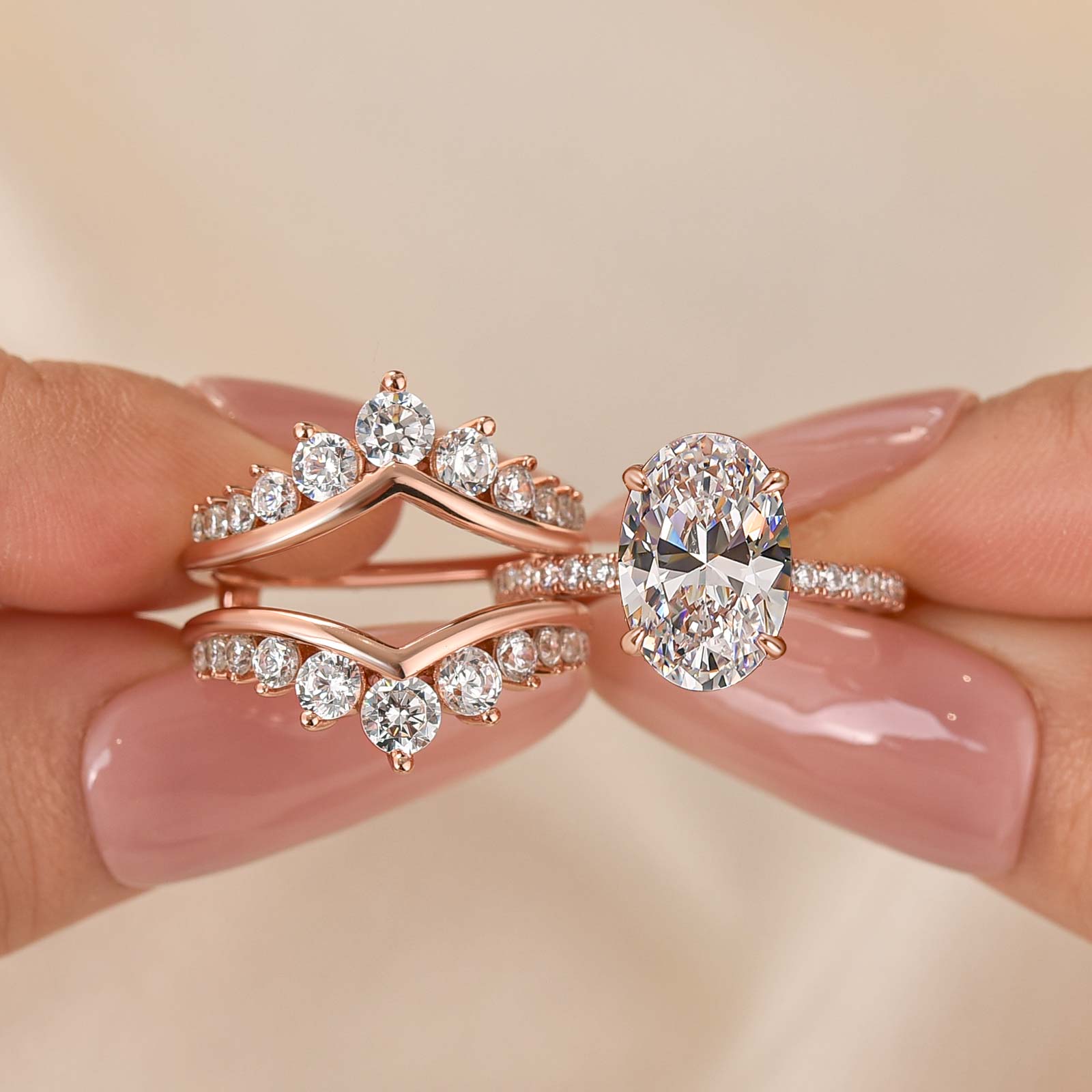 Louily Exclusive Oval Cut Wedding Ring Set With Jacket Wedding Band