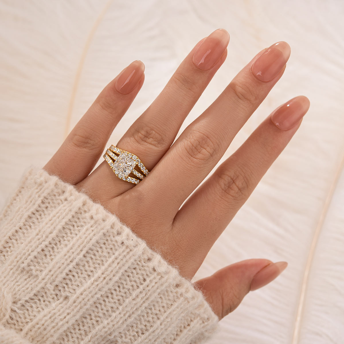 2.0Ct Princess Cut Insert Wedding Ring Set With Engagement Ring Enhancer