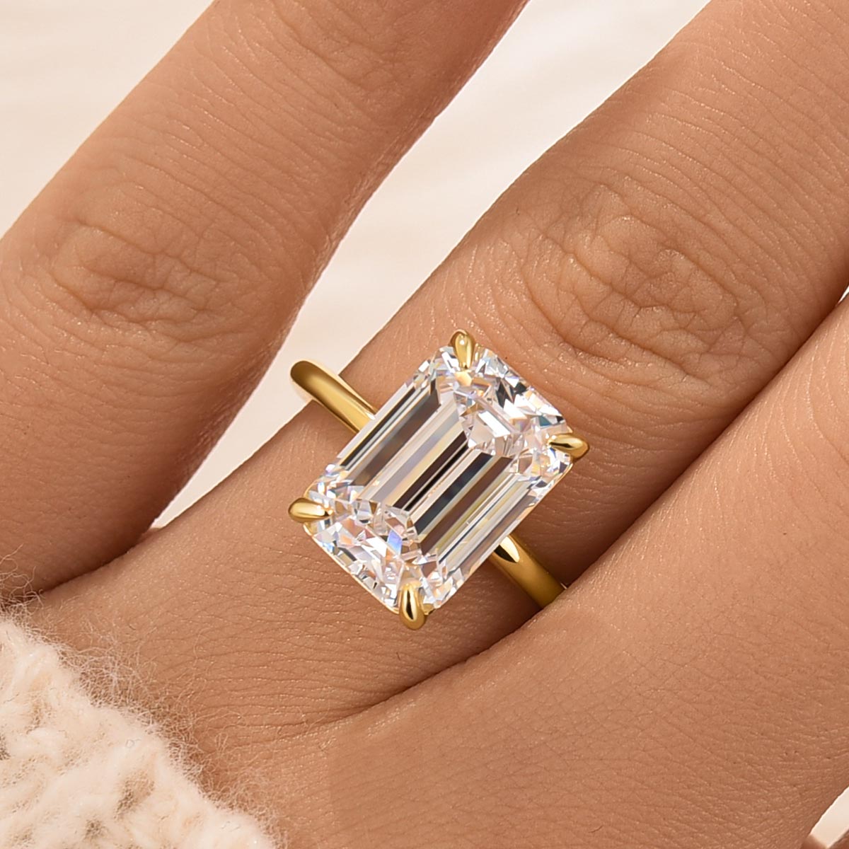 5.0 Carat Yellow Gold Emerald Cut Solitaire Engagement Ring