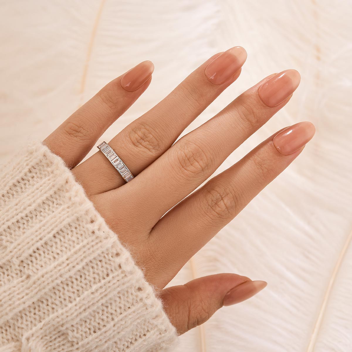 Luxury Surround Emerald Wedding Band In Sterling Silver