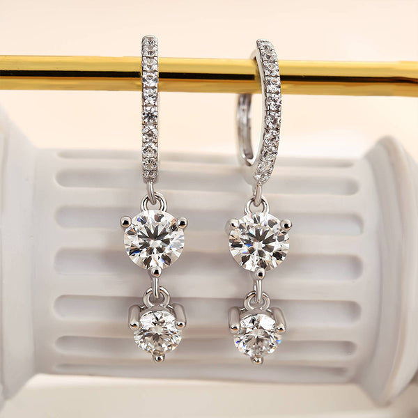 Louily Moissanite Tassel Round Cut Earrings