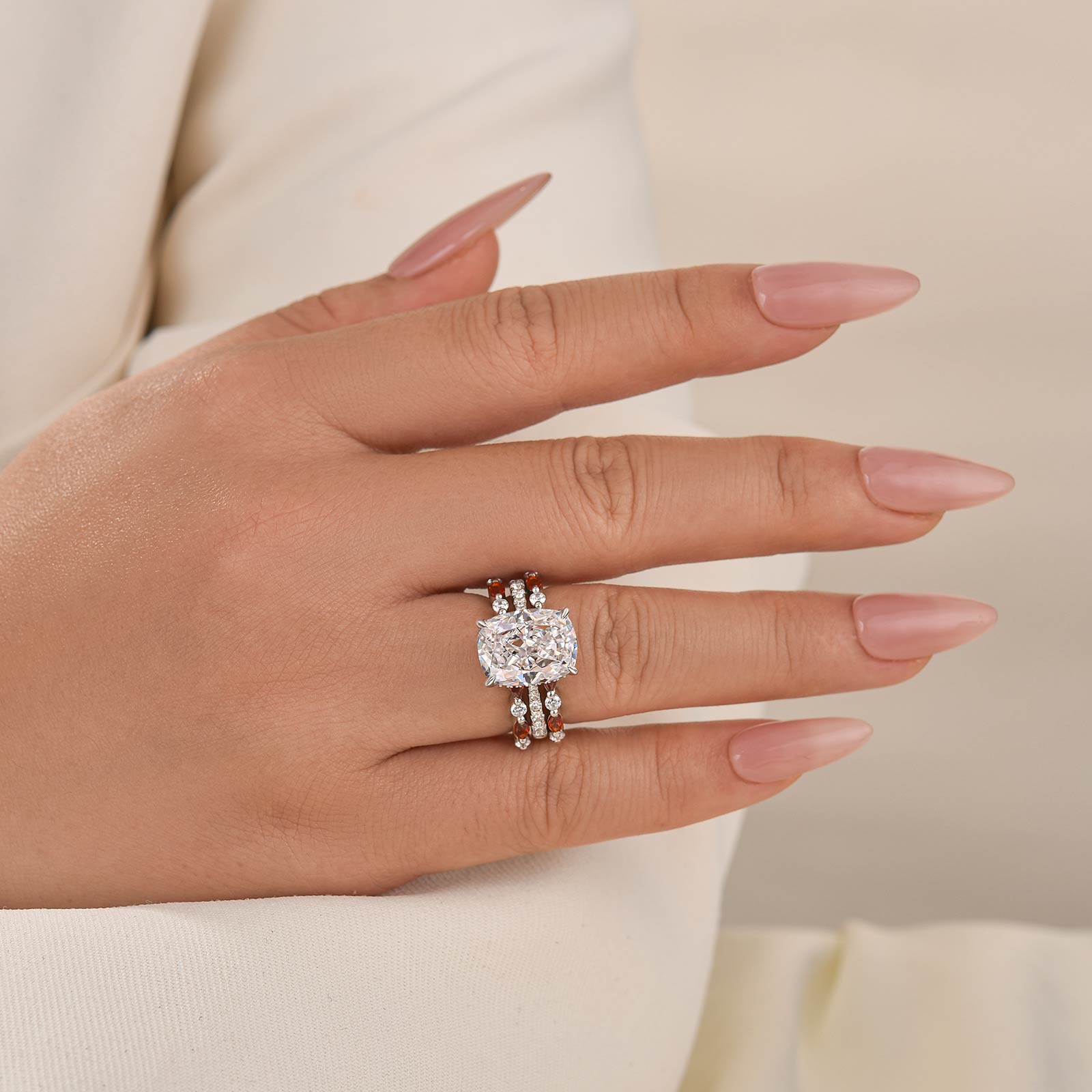 6.5Ct Cushion Cut Insert Wedding Ring Set With Unique White & Blue Stone Engagement Ring Enhancer