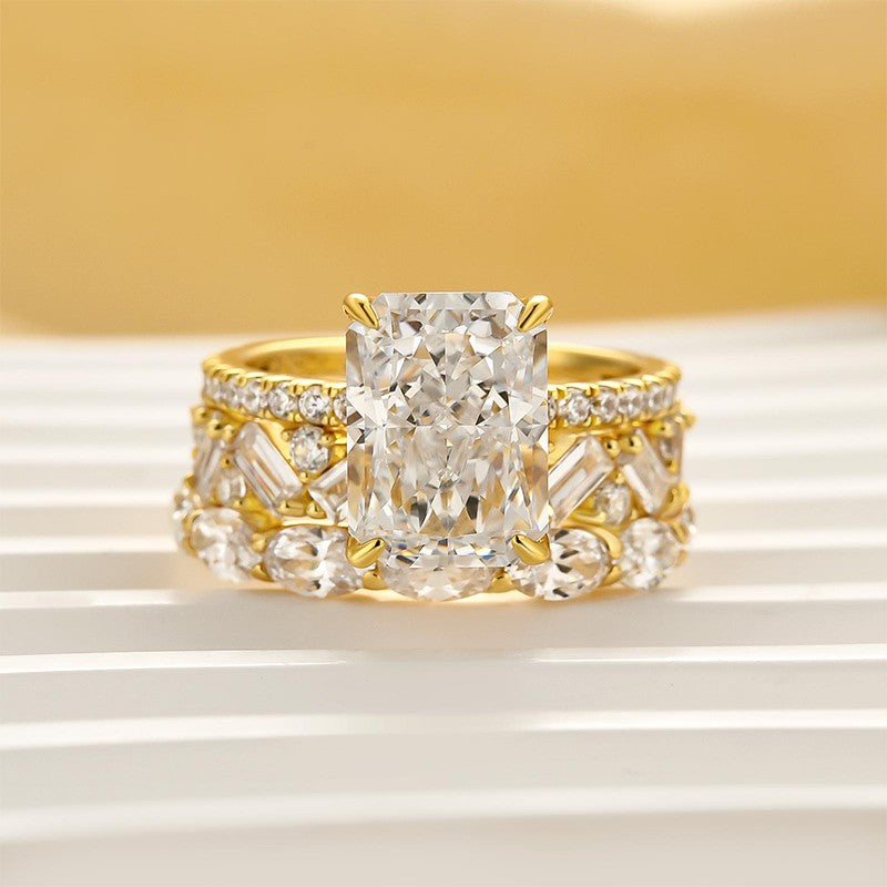3PC 4.5Ct Radiant Cut Wedding Ring Set With Two Luxe Wedding Bands - louilyjewelry