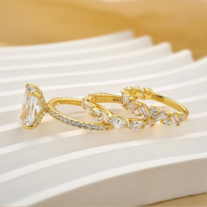 3PC 4.5Ct Radiant Cut Wedding Ring Set With Two Luxe Wedding Bands - louilyjewelry