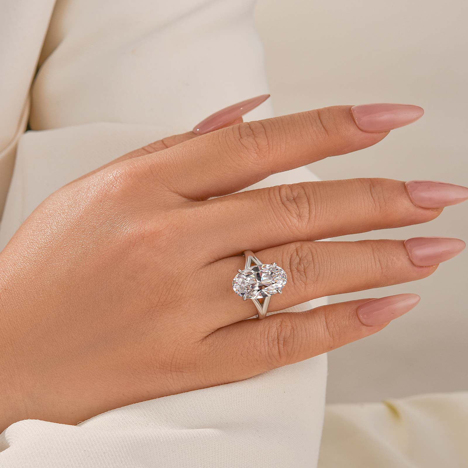 5.0Ct Oval Cut Split Shank Engagement Ring In Sterling Silver