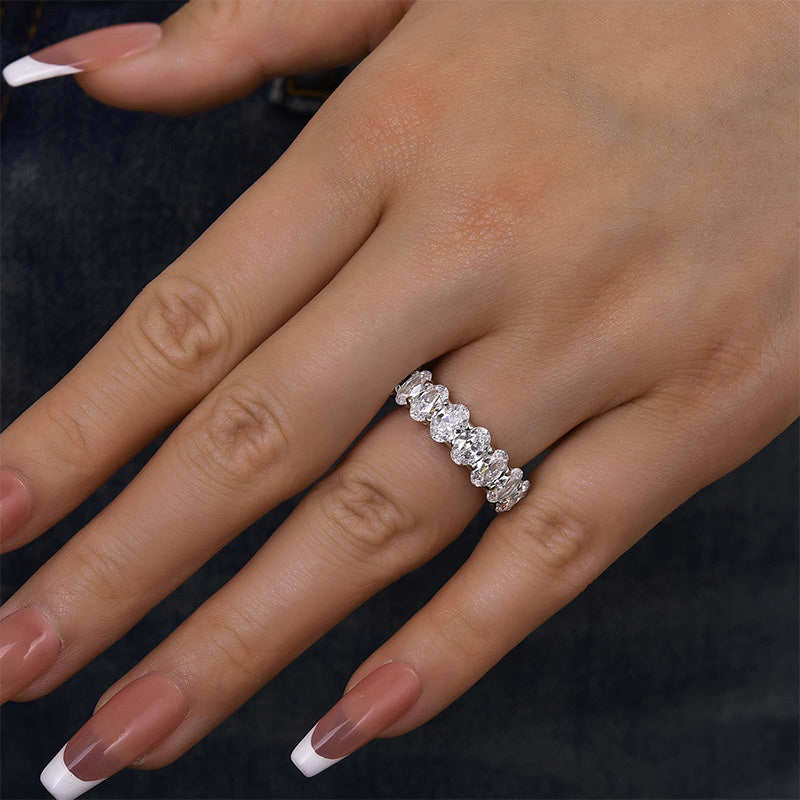 Louily Eternity Oval Cut Wedding Band For Women In Sterling Silver - louilyjewelry