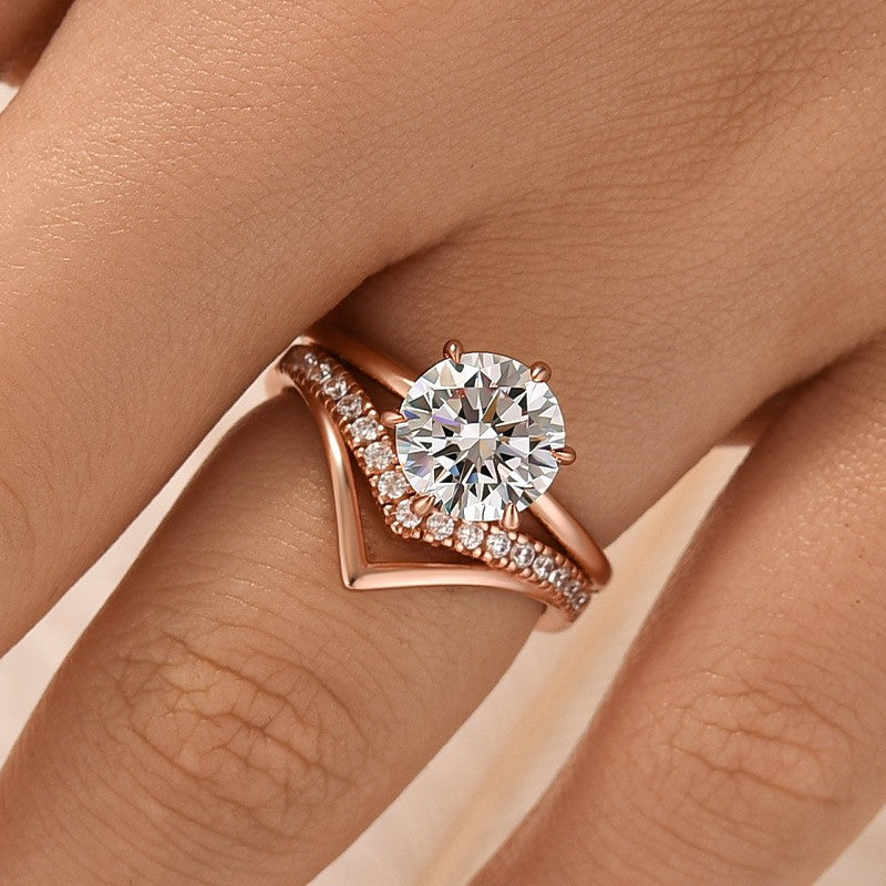 2.0Ct Round Cut Wedding Ring Set With Curved Wedding Band