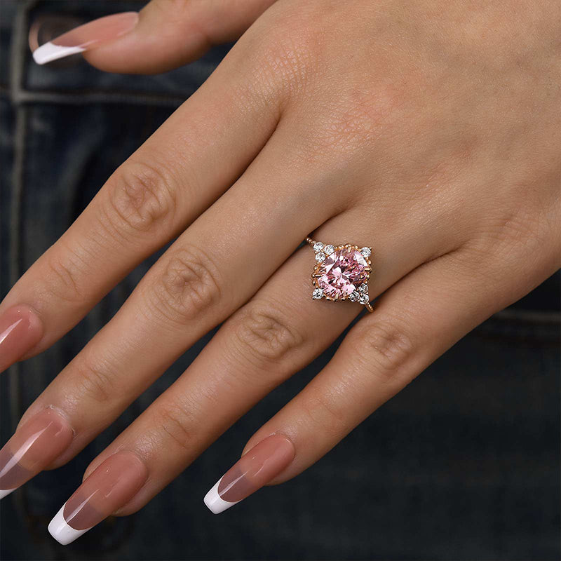 Louily Pink Stone Rose Gold Oval Cut Engagement Ring - louilyjewelry