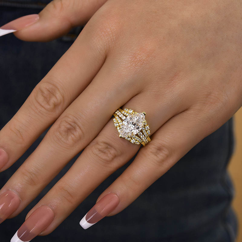 Louily Vintage Marquise Cut Insert Wedding Ring Set In Sterling Silver - louilyjewelry