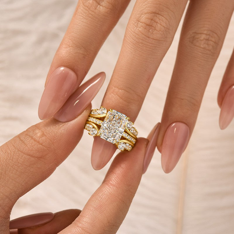 4.5Ct Radiant Cut Insert Wedding Ring Set With Engagement Ring Enhancer