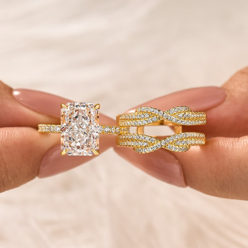 4.5Ct Radiant Cut Insert Wedding Ring Set With Engagement Ring Enhancer