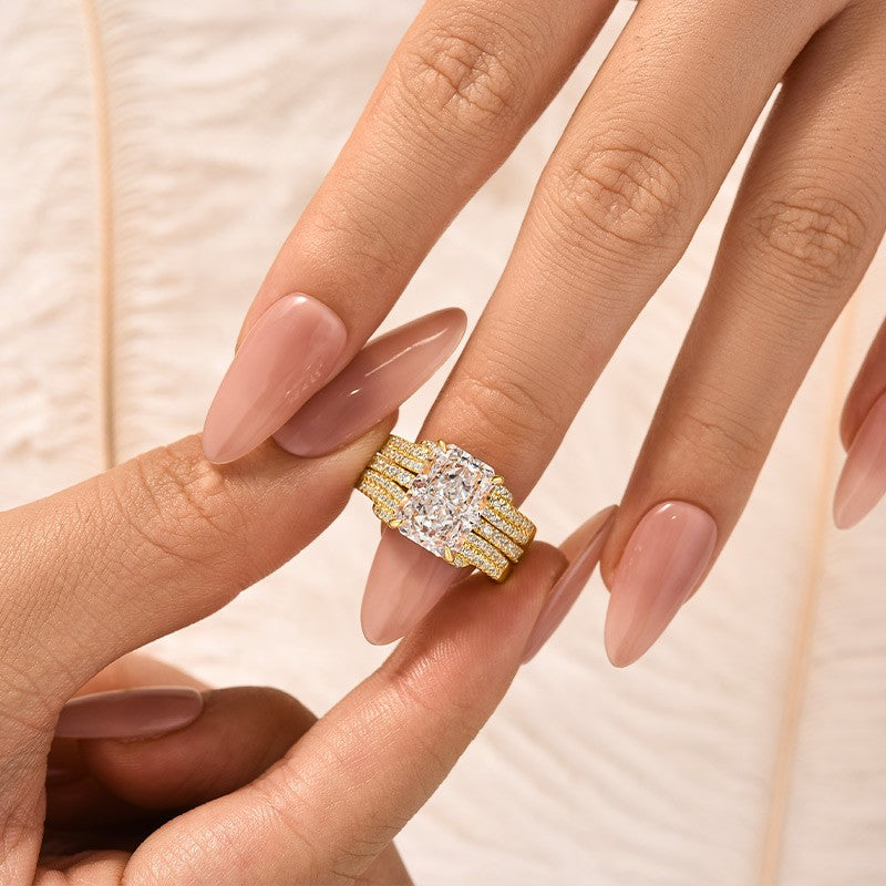 4.5Ct Radiant Cut Insert Wedding Ring Set With Engagement Ring Enhancer