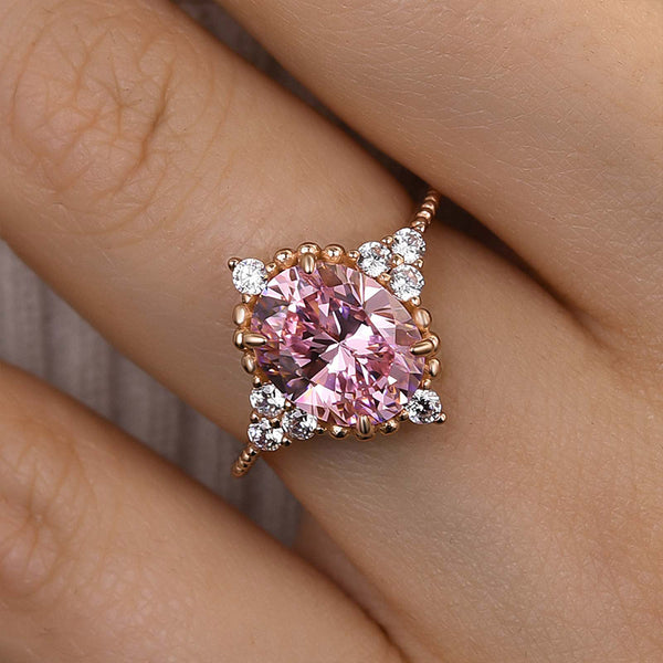 Louily Pink Stone Rose Gold Oval Cut Engagement Ring