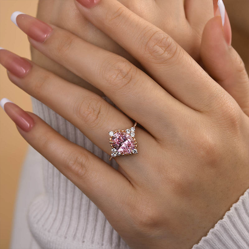 Louily Pink Stone Rose Gold Oval Cut Engagement Ring - louilyjewelry