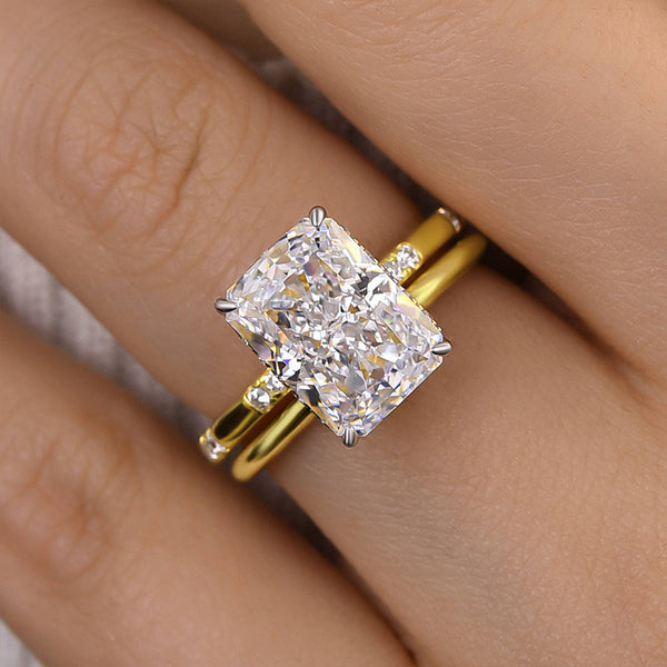Louily Classic Yellow Gold Crushed Ice Radiant Cut Wedding Set