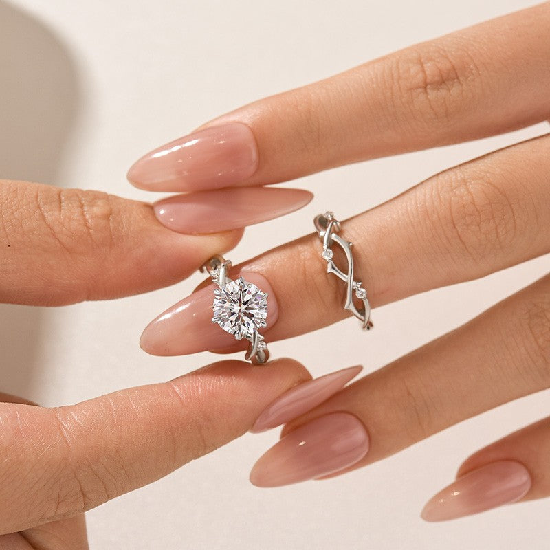 Moissanite 2.0 Ct Twig 6 Prong Round Cut Twist White Gold Wedding Set