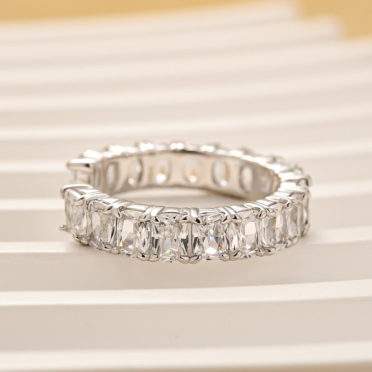 Stunning Surround Elongated Cushion Cut Simulated Diamond Women's Wedding Band In Sterling Silver