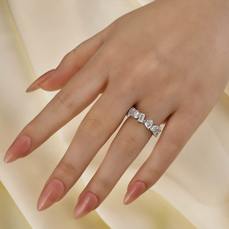 Louily Art Deco White Gold Thin Wedding Band For Women - louilyjewelry