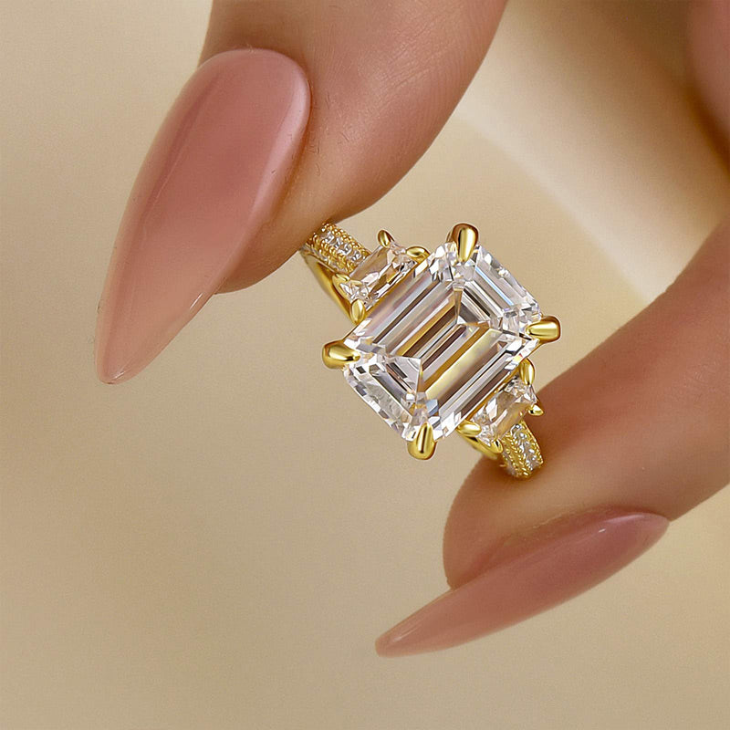 Louily Stunning Emerald Cut Three Stone Engagement Ring In Sterling Silver - louilyjewelry