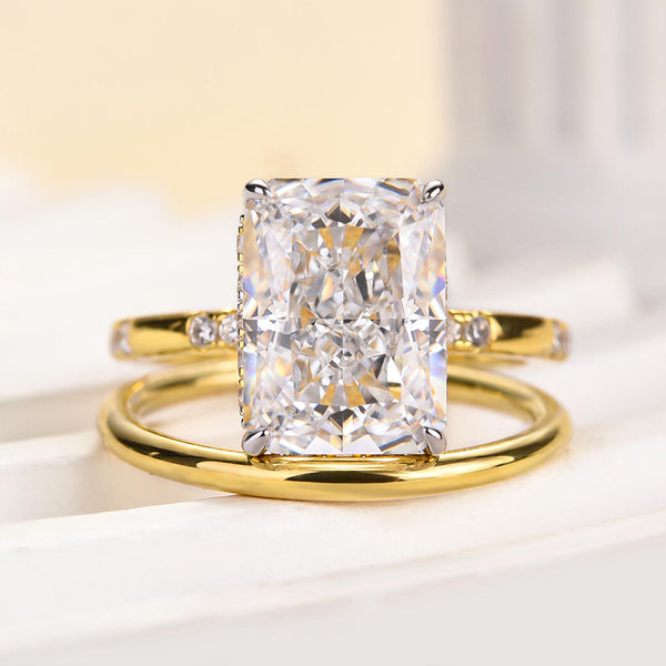 Louily Classic Yellow Gold Crushed Ice Radiant Cut Wedding Set