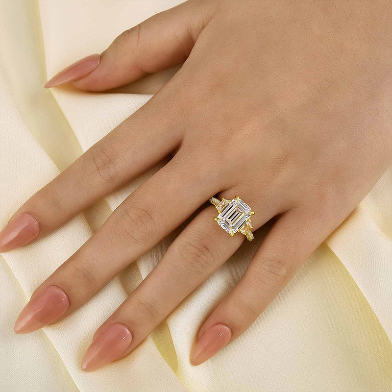 Louily Stunning Emerald Cut Three Stone Engagement Ring In Sterling Silver - louilyjewelry