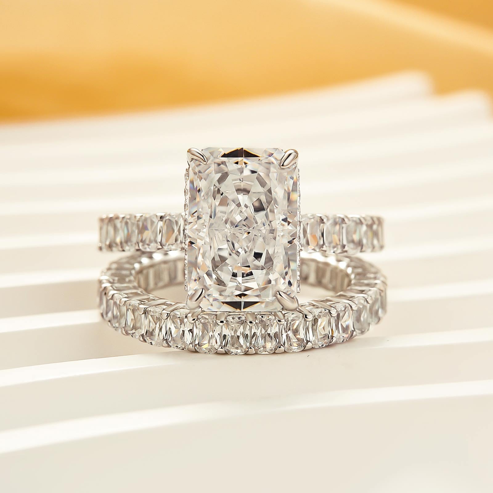 Luxe 5.0Ct Radiant Cut Engagement Ring With Eternity Pavé Wedding Band