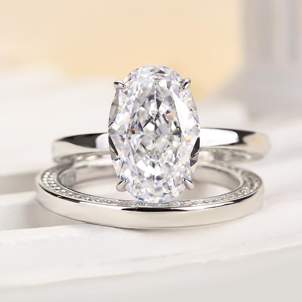 Louily Luxury Crushed Ice Oval Cut Wedding Ring Set