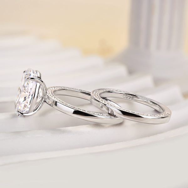 Louily Luxury Crushed Ice Oval Cut Wedding Ring Set