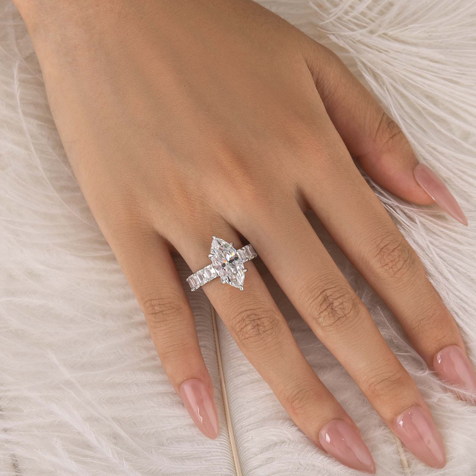 S925 4.0Ct Marquise Cut Side Stone Engagement Ring Travel Ring In Sterling Silver