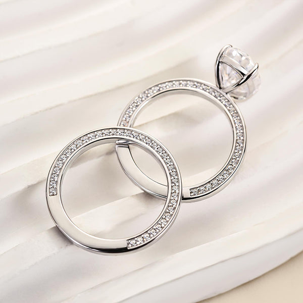 Louily Luxury Crushed Ice Oval Cut Wedding Ring Set