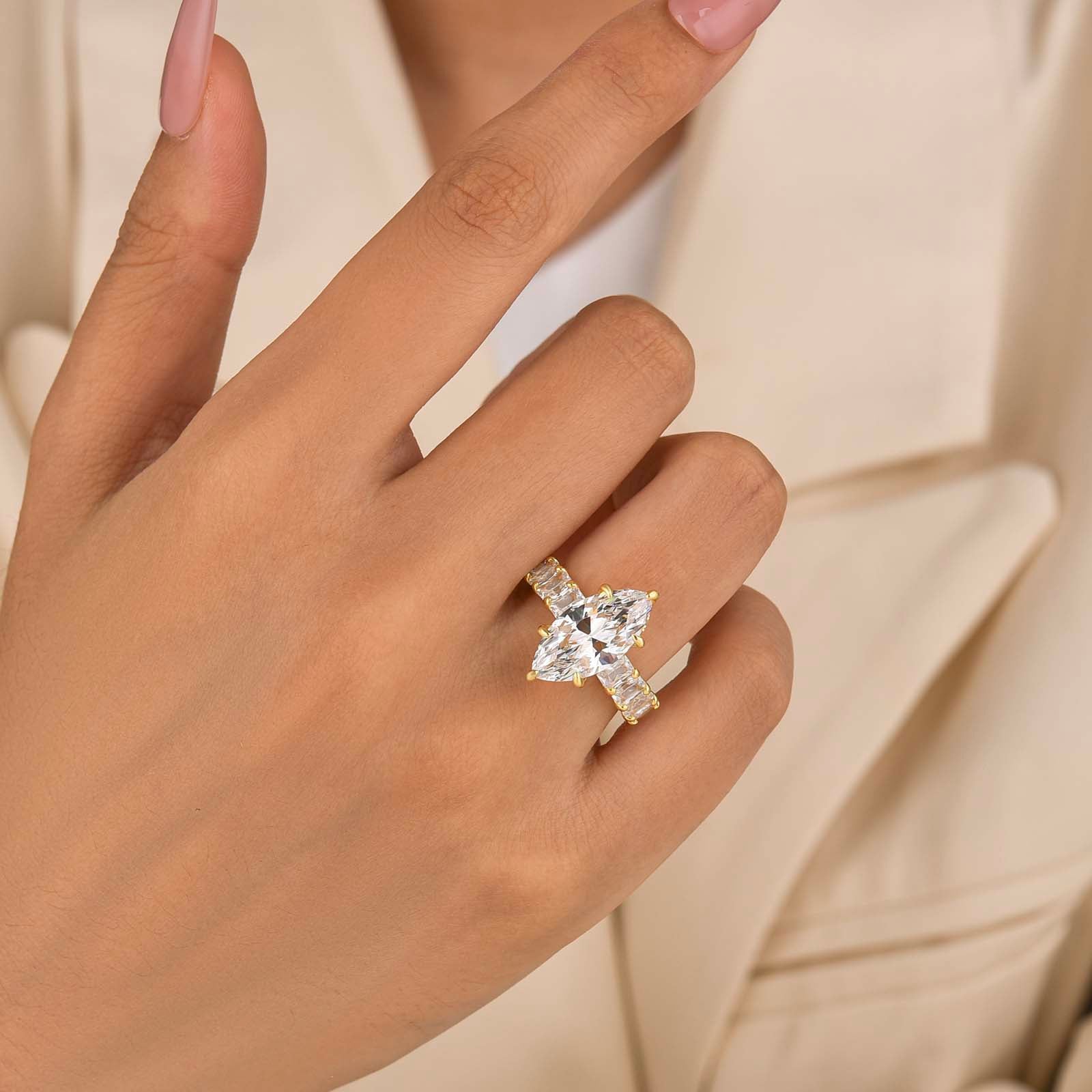S925 4.0Ct Marquise Cut Side Stone Engagement Ring Travel Ring In Sterling Silver
