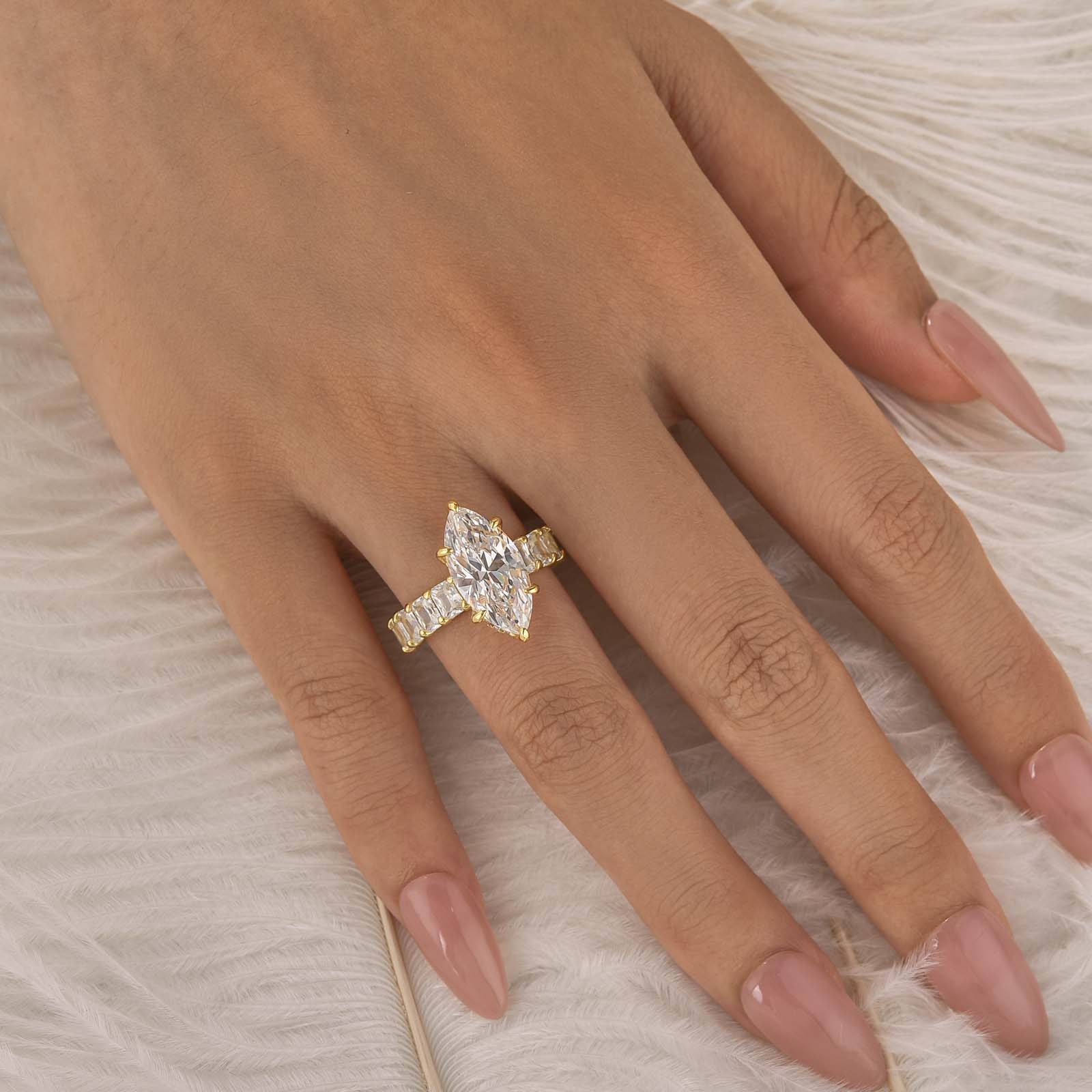 S925 4.0Ct Marquise Cut Side Stone Engagement Ring Travel Ring In Sterling Silver
