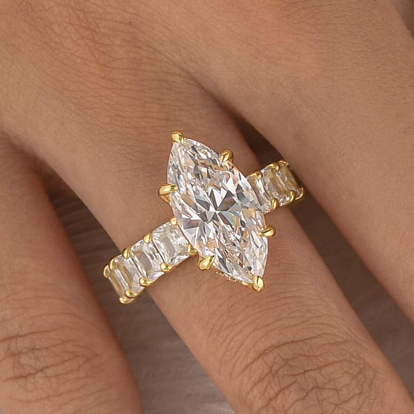 S925 4.0Ct Marquise Cut Side Stone Engagement Ring Travel Ring In Sterling Silver