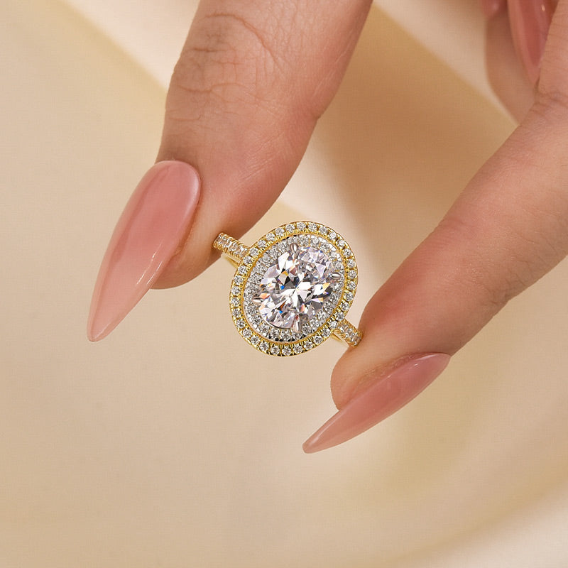 Louily Beautiful Double Halo Oval Cut Yellow Gold Engagement Ring - louilyjewelry