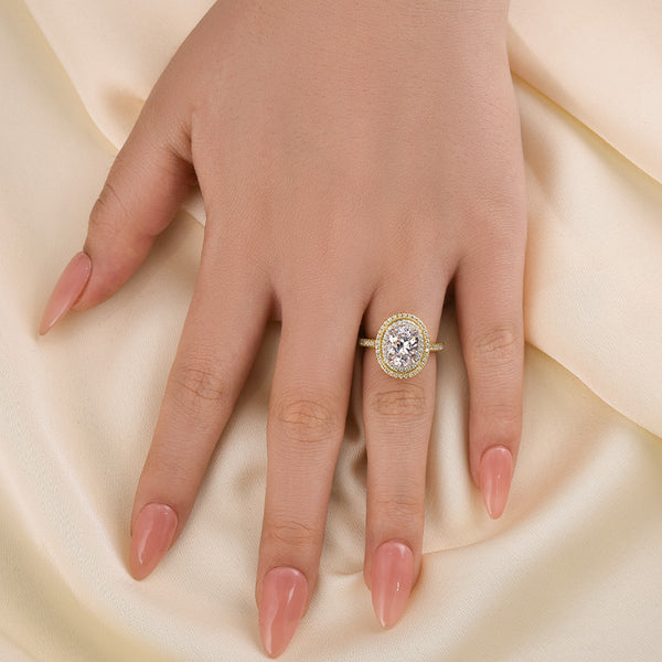 Louily Beautiful Double Halo Oval Cut Yellow Gold Engagement Ring