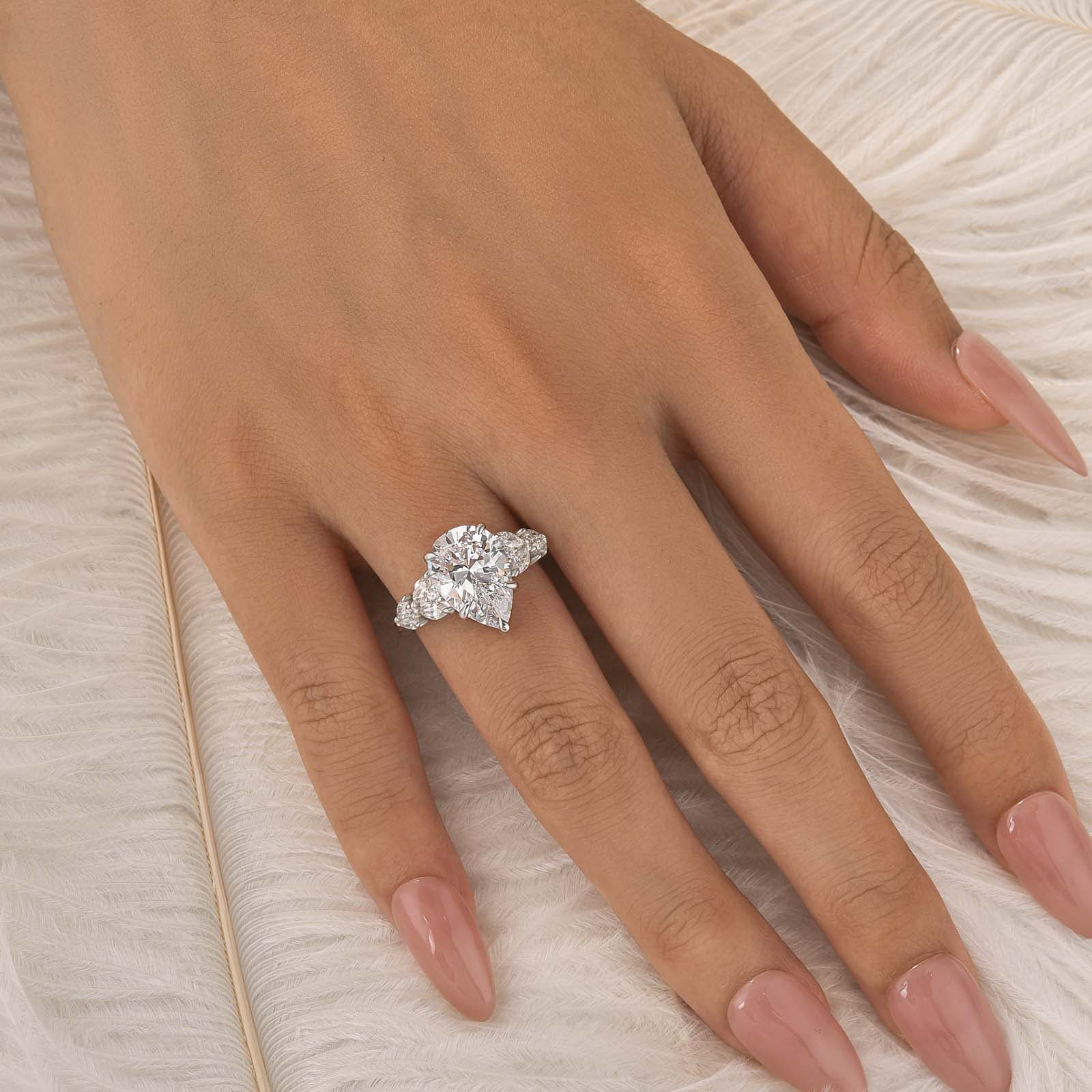 S925 5.0Ct Pear Cut Three Stone Engagement Ring Travel Wedding Gift Ring For Her