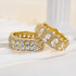Side view of yellow gold four-piece wedding ring set