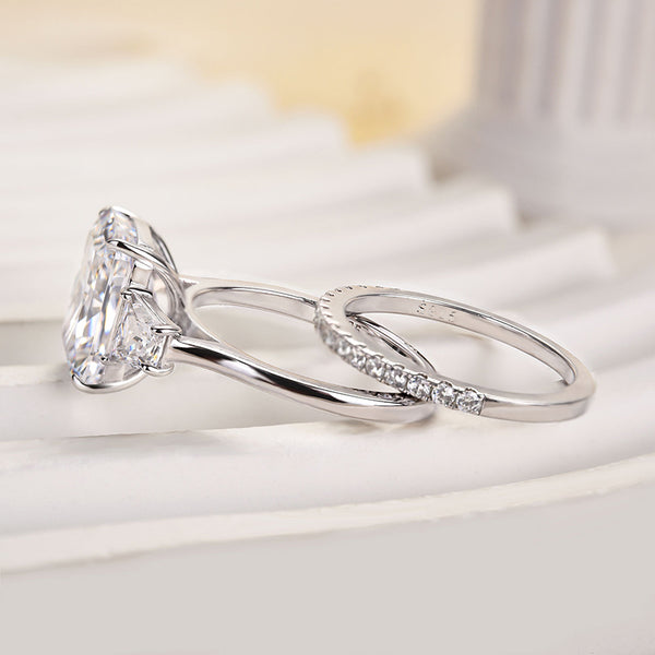 Louily Gorgeous Three Stone Radiant Cut Wedding Ring Set In Sterling Silver