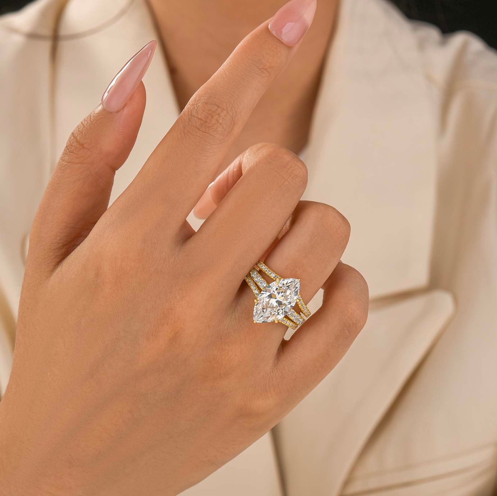 S925 4.5Ct Marquise Cut Engagement Ring With Enhancer Wedding Band Wedding Ring Set