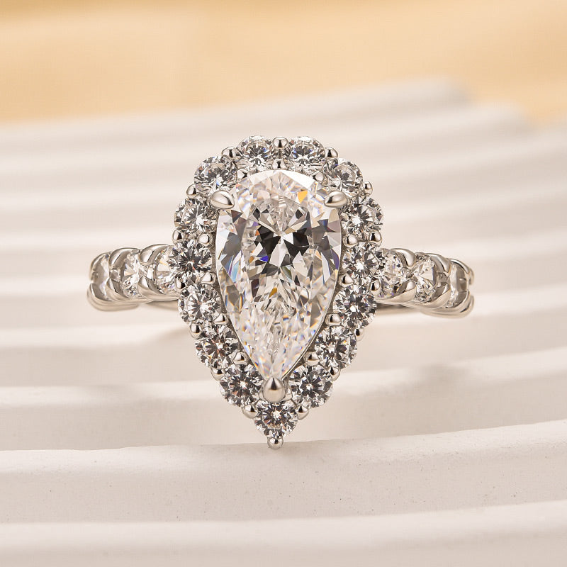 Louily Classic Halo Pear Cut Engagement Ring In Sterling Silver - louilyjewelry