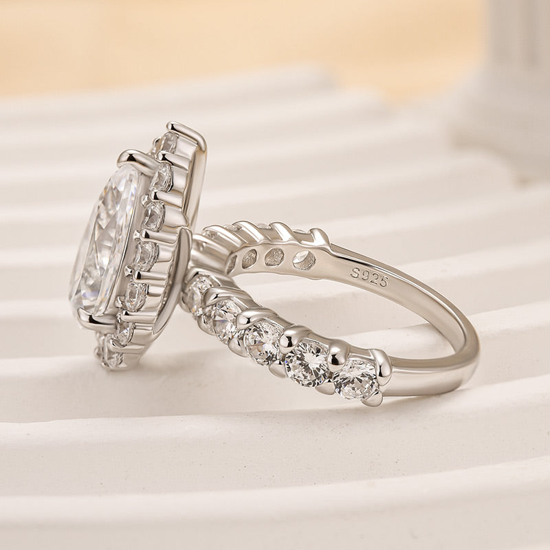 Louily Classic Halo Pear Cut Engagement Ring In Sterling Silver - louilyjewelry